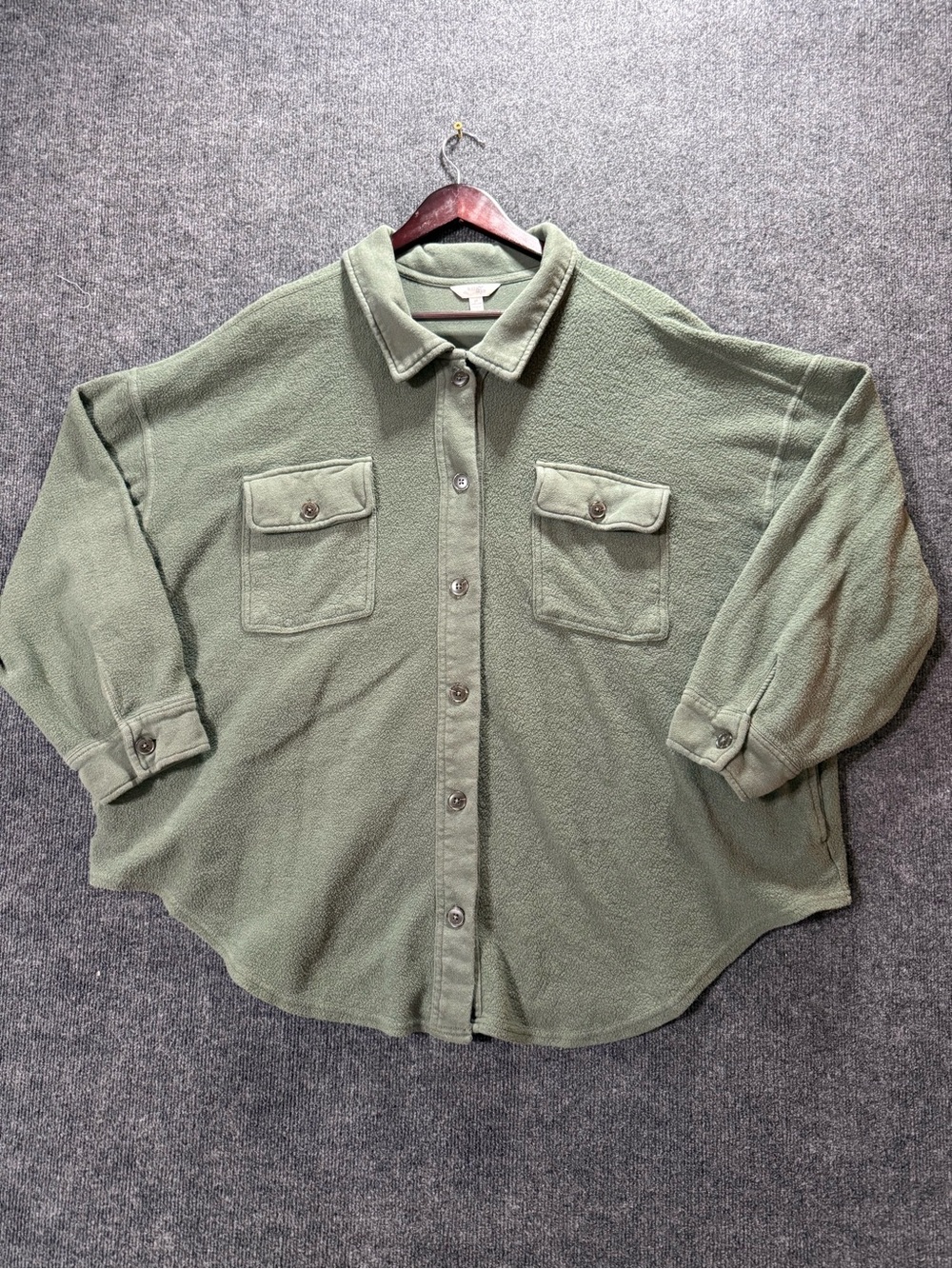 Terra & Sky Olive Green Casual Button-Down Shirt Jacket